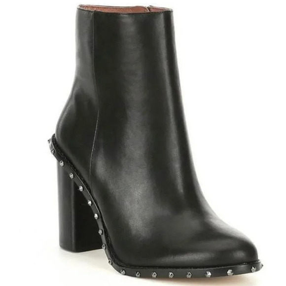 Gianni Bini Zanderson Ankle Boots Women 11 Black Leather Stud Zipper Block Heel - Picture 1 of 13
